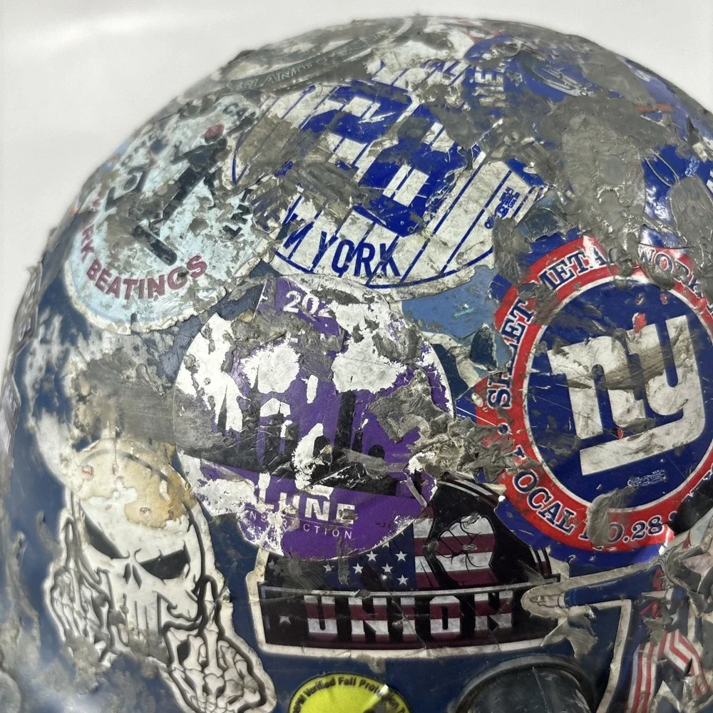 Authentic NYC Union Hard Hat | Local 28 Tin Knocker Stickers | Industrial Decor